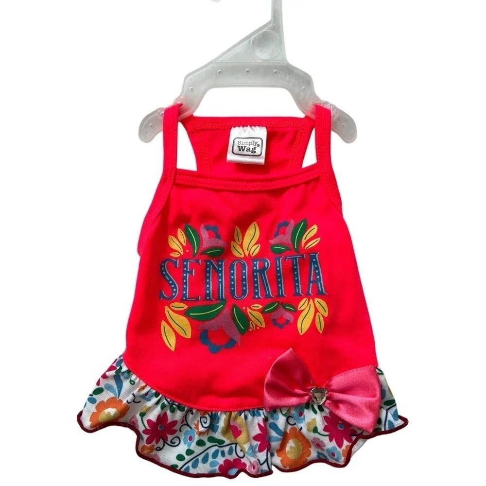(NWOT)‎ Simply Wag Señorita Dog Dress XS Red Floral Fiesta Ruffle